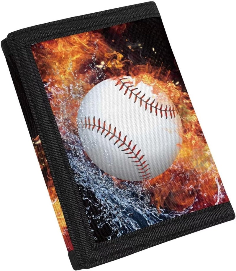 Rnyleeg Card and Coin Tri-Fold Wallet for Kids,Fire and Water Baseball Wallet for Teen Boys Girls Kids Purse Wallets,Novelty Wallets for Childrens Birthday Gifts - Image 1